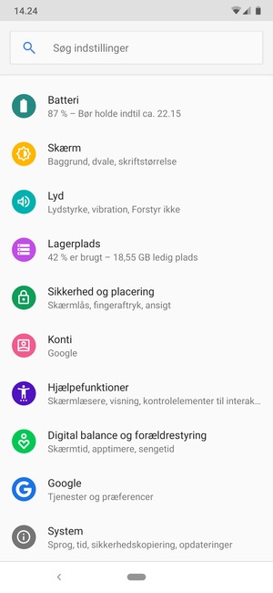 Scroll til og vælg Sikkerhed og placering