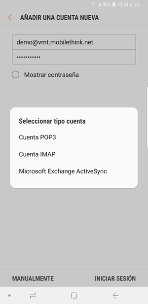 Seleccione Cuenta POP3 o Cuenta IMAP