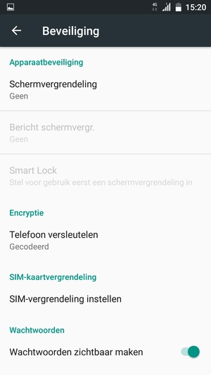 Om uw schermvergrendeling te activeren, ga naar het Beveiliging-menu en selecteer Schermvergrendeling