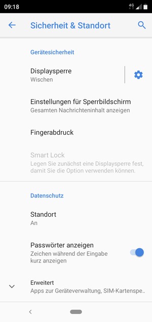 Scrollen Sie und wählen Sie Erweitert