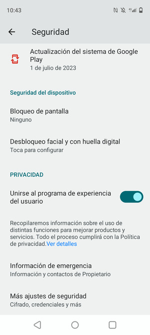 Para cambiar el PIN de la tarjeta SIM, vaya al menú Seguridad y seleccione Más ajustes de seguridad