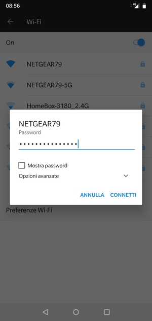 Inserisci la password del Wi-Fi e seleziona CONNETTI