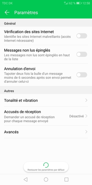 Sélectionnez Avancés