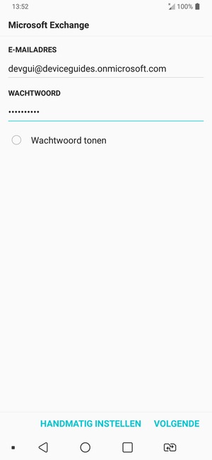 Voer uw e-mailadres en wachtwoord in. Selecteer HANDMATIG INSTELLEN