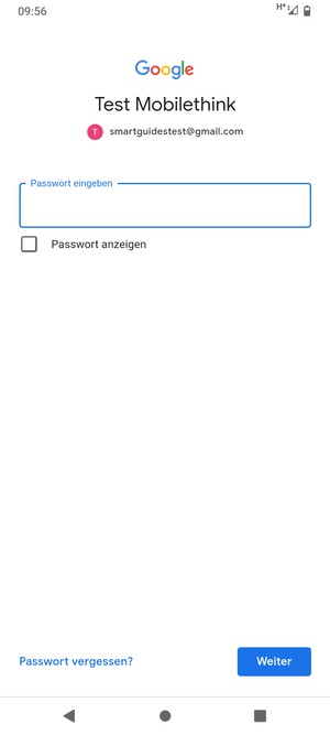 Geben Sie Ihre Passwort ein und wählen Sie Weiter