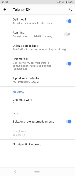 Disattiva Seleziona rete automaticamente