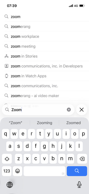 Inserisci il nome dell'app e seleziona Ricerca
