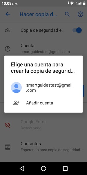 Seleccione su cuenta de copia de seguridad