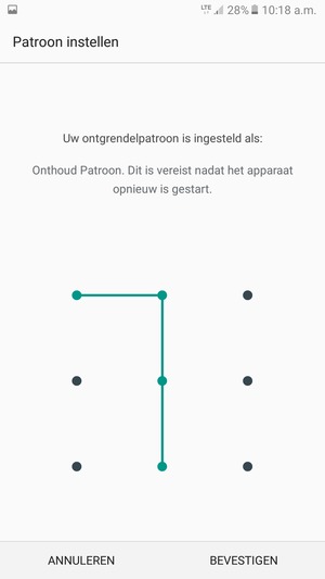 Teken het ontgrendelingspatroon nogmaals en selecteer BEVESTIGEN