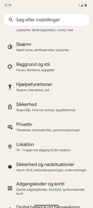 Scroll til og vælg Sikkerhed