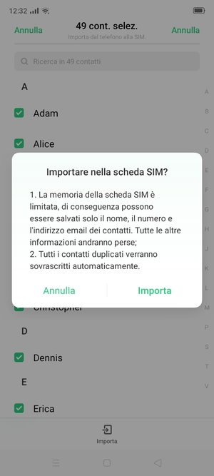 Seleziona Importa