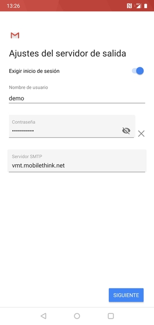 Introduzca la dirección de servidor saliente