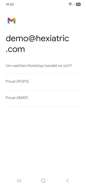 Wählen Sie Privat (POP3) oder Privat (IMAP)