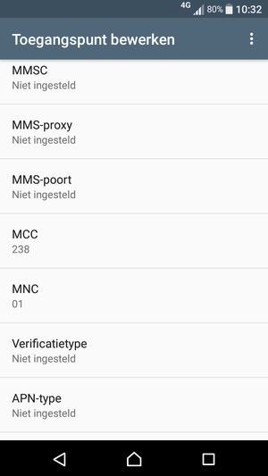 Scroll naar beneden en voer mms-gegevens in