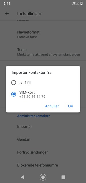 Vælg SIM-kort og OK