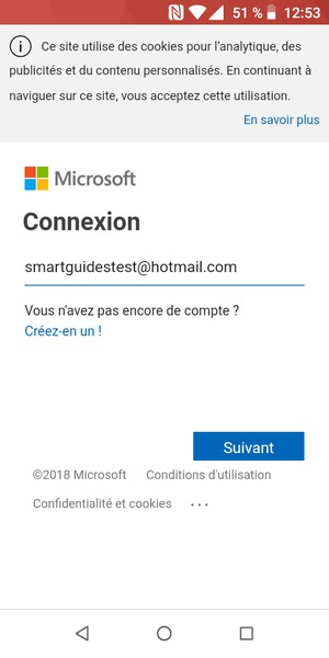 Saisissez votre adresse Hotmail et sélectionnez Suivant