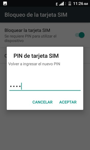 Confirme Nuevo PIN de tarjeta SIM y seleccione ACEPTAR