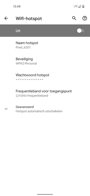 Selecteer Wachtwoord hotspot