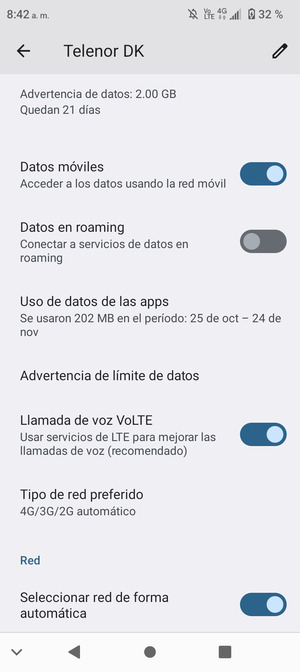Para cambiar la red en caso de problemas de conectividad, desactive Seleccionar red de forma automática