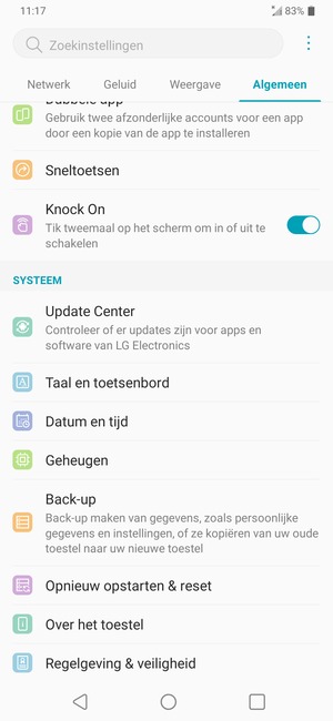 Scroll naar en selecteer Back-up