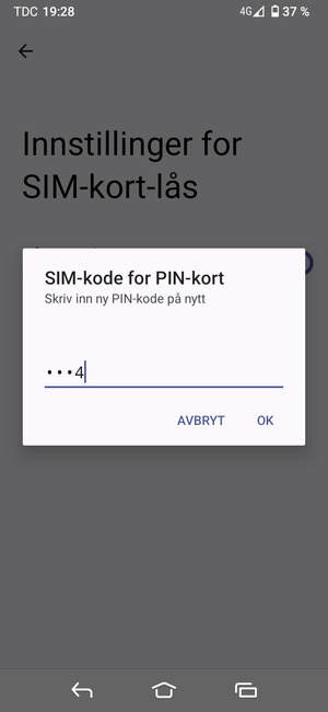 Bekreft din nye PIN-kode for SIM-kort og velg OK