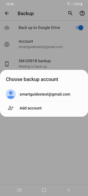 Select your backup account