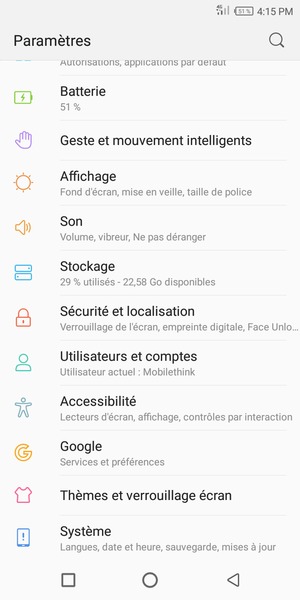Faites défiler et sélectionnez Sécurité et localisation