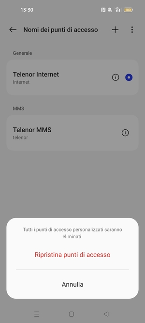 Seleziona Ripristina punti di accesso