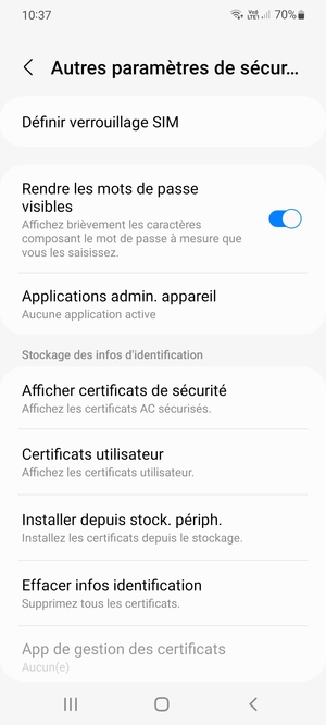 Sélectionnez Définir verrouillage SIM