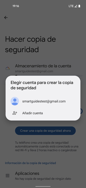 Seleccione su cuenta de copia de seguridad