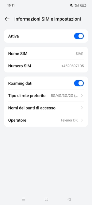 Attiva o disattiva Roaming dati