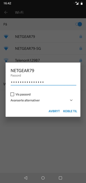 Skriv inn Wi-Fi-passord og velg KOBLE TIL