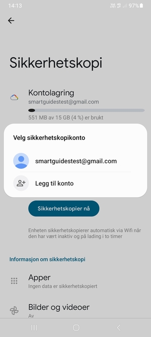 Velg sikkerhetskopi-kontoen din