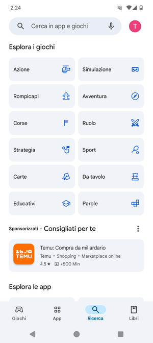 Seleziona la barra di ricerca