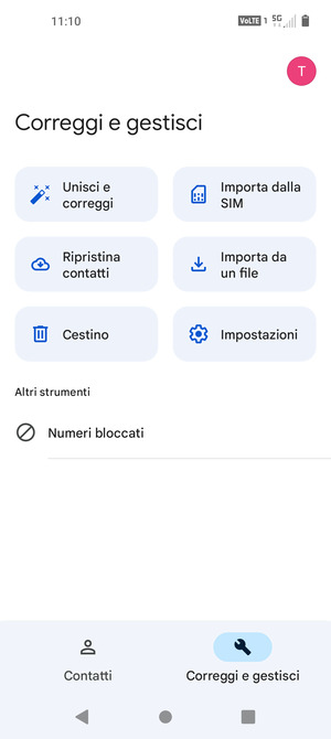 Seleziona Importa della SIM
