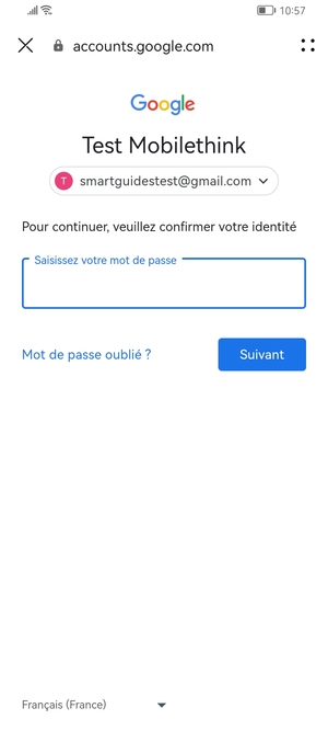 Saisissez votre mot de passe Gmail et sélectionnez Suivant