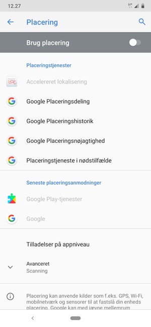 Slå Brug placering fra