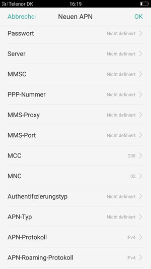 Scrollen Sie nach unten und geben Sie MMS-informationen ein