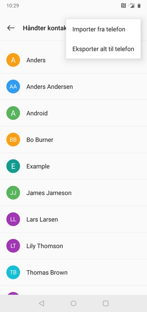 Velg Eksporter alt til telefon