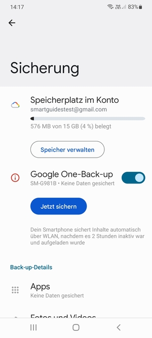 Wählen Sie Speicherplatz im Konto