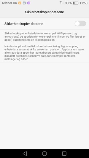 Slå på Sikkerhetskopier dataene