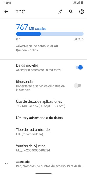 Desplácese y seleccione Avanzado