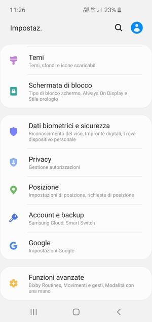 Scorri e seleziona Account e backup
