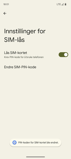 Din PIN-kode for SIM-kort er endret