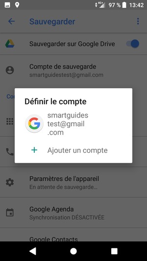 Sélectionnez votre compte de sauvegarde