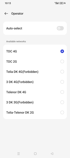 Select a network operator from the list