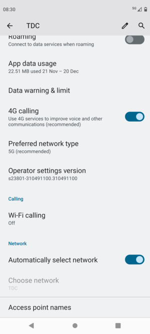 Scroll to and select Access point names