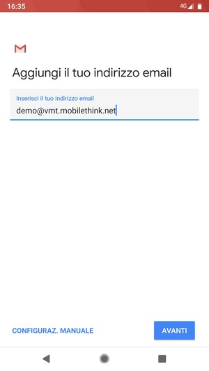 Inserisci il tuo indirizzo email e seleziona AVANTI