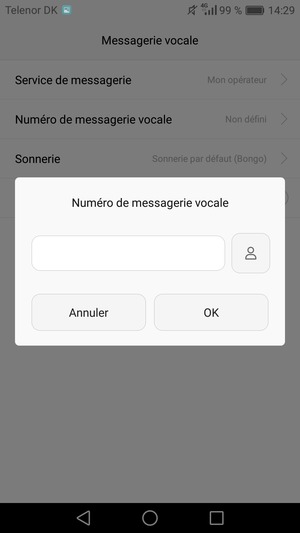 Saisissez le Numéro de messagerie vocale et sélectionnez OK