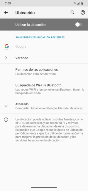 Desactive Utilizar la ubicación